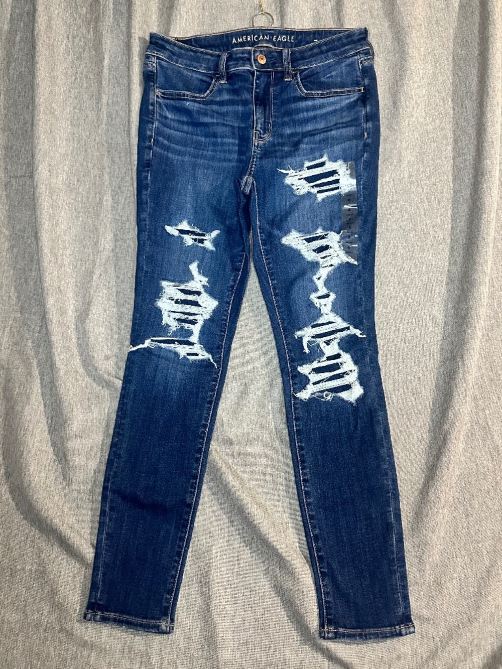 American Eagle Ne(x)t Level Stretch Distressed Skinny Jeggings - Blue - 8 Short